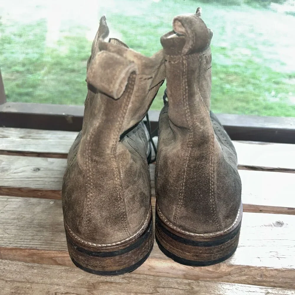 ECCO Wingtip Service Boots Mens 12 EU 45 Brown Suede Lace Up